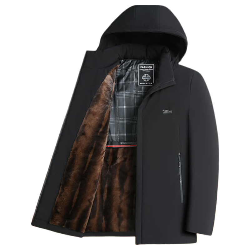TUCANO Men's Business Casual Hooded Trendy Warm Cotton Jacket Black 2XL