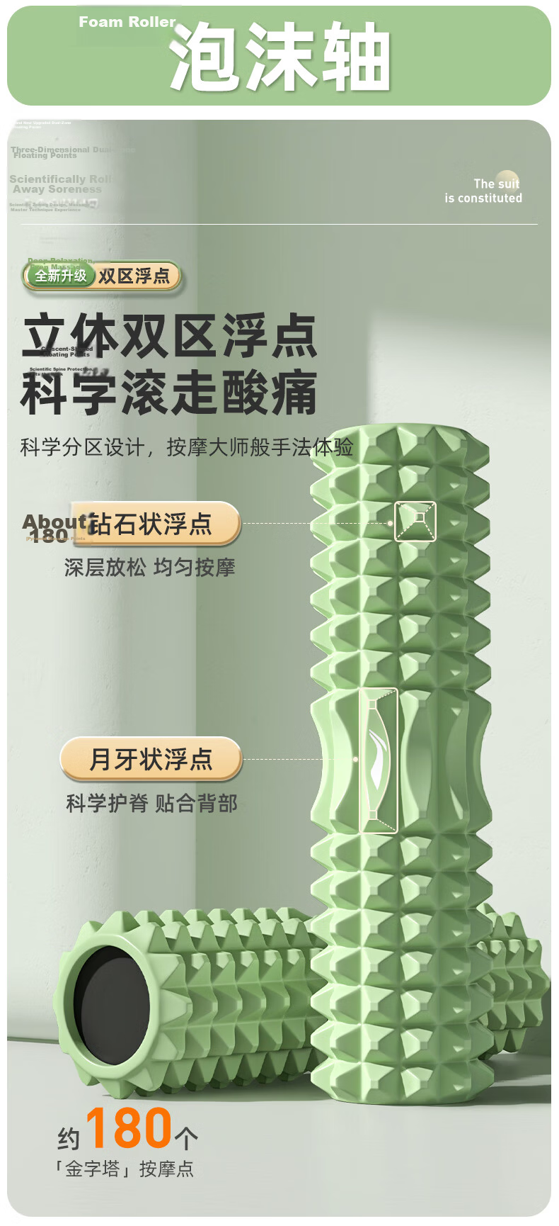 Li-Ning Solid Foam Roller Spiky Muscle Relaxation Massage Stick Yoga Cylinder Calf Massager 2