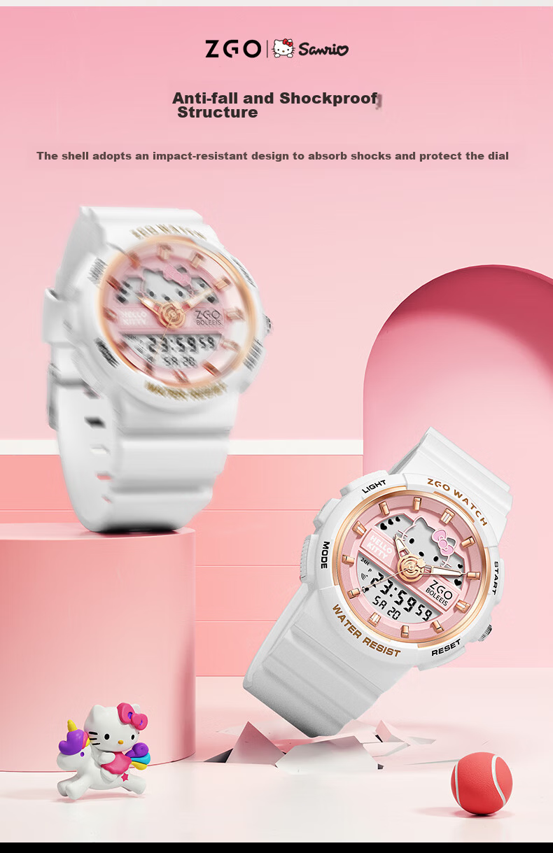 ZGO Sanrio Watch for Women Students, Waterproof Electronic Watch for Middle School Girls, Birthday Gift, 863 Pearl White 7