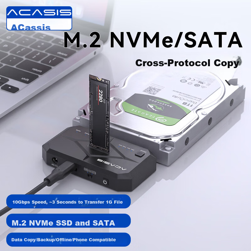 Acasis M.2 NVMe/SATA Dual Bay External Enclosure Dock for 2.5/3.5 Inch Mechanical and SSD Hard Drives USB Adapter Reader H002