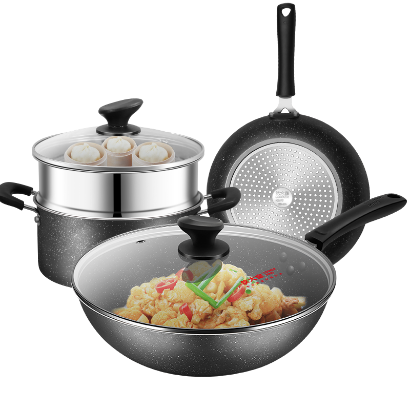 Chuida Huang Non-Stick Cookware Set 3-Piece Frying Pan, Skillet, Soup Pot HC78TZ