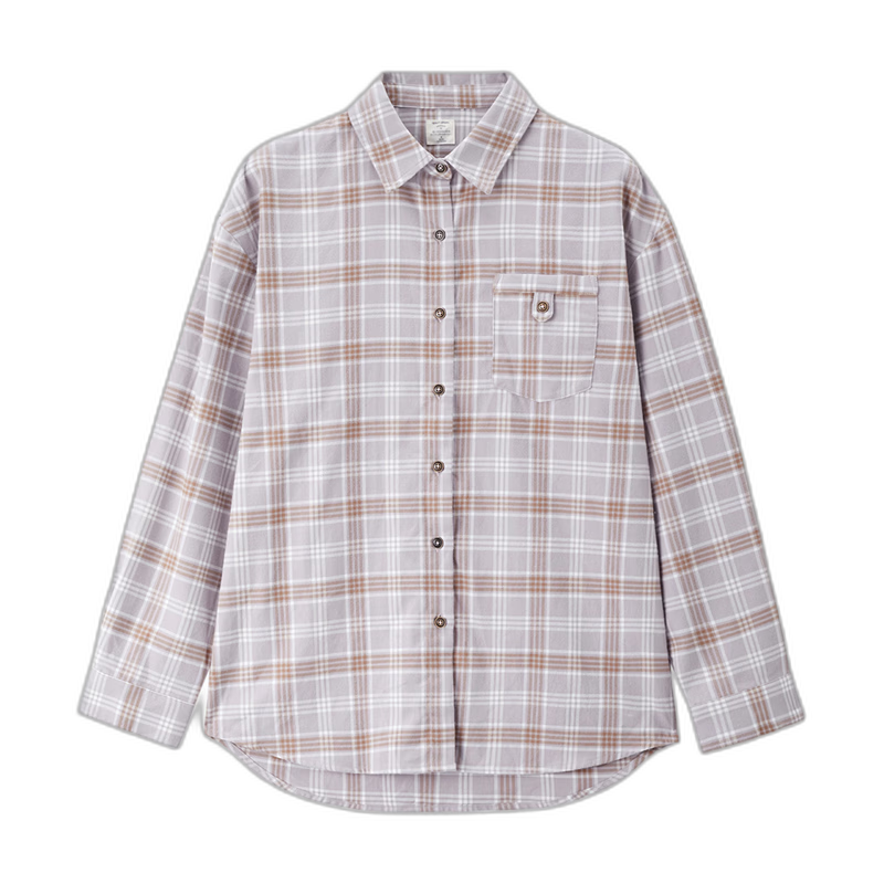 Giordano Women's American Style Plaid Flannel Shirt Autumn Winter New Pure Cotton Loose Long Sleeve Shirt 05345876
