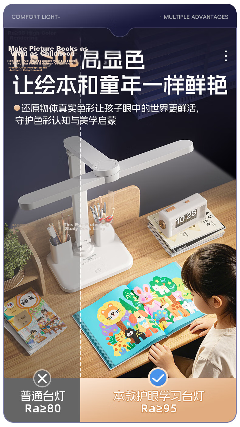 Dupai Eye Protection Study Desk Lamp, Anti-Blue Light, for Students And Children, Reading Bedside Work Desk, Writing LED Full Spectrum Lamp 8