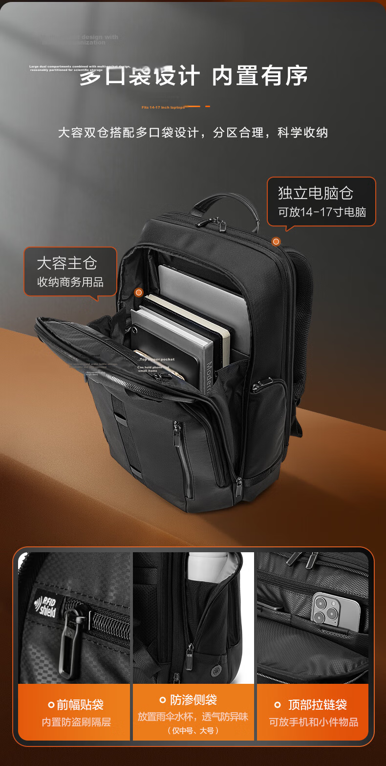 Xinxiuli Large Coffee Bag Men's Backpack, 14-Inch Laptop Bag, Business High-End Casual Commuter Birthday Gift, KO1 5