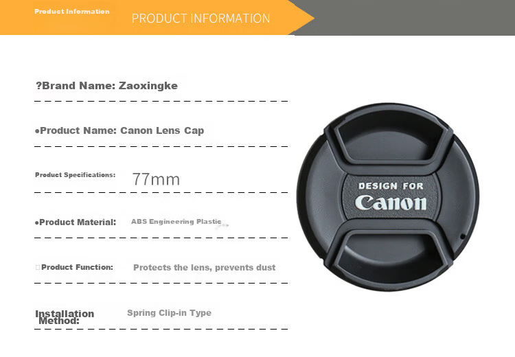 Earlymen 77mm Canon Lens Cap Protective Cover for Canon 24-105 Kit Lens, 70-200F2.8, etc. EOS 5D4/6DII/6D Camera Accessories Lens Cap 4
