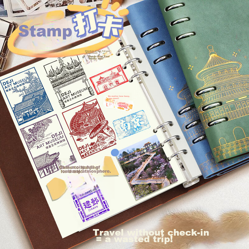 Faramon Stamping Travel Scrapbook Loose-leaf Travel Collection Notebook Souvenir Stamp Album Journal Blank Blue for Nanjing Beijing Museum Zoo Forbidden City Chongqing Check-in Spots