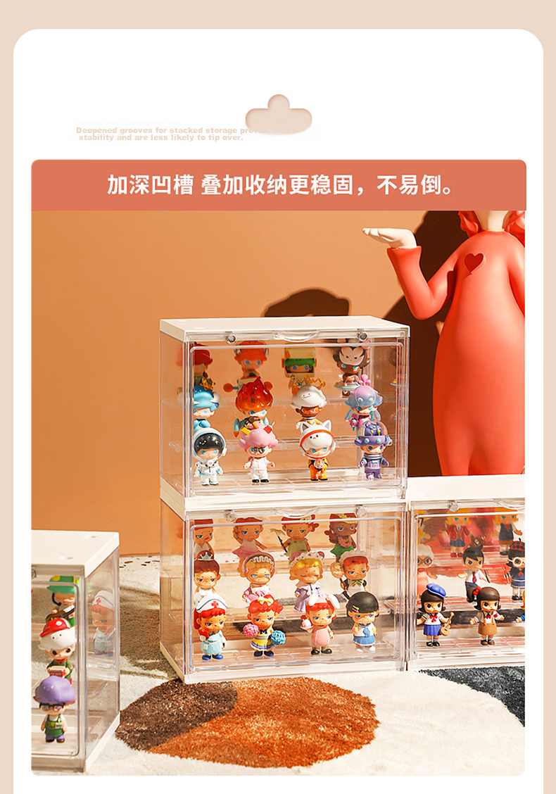 JEKO&JEKO Blind Box Display Case, Figurine Showcase, Pop Mart Labubu Display Stand, Transparent Storage Box, Clear White 15