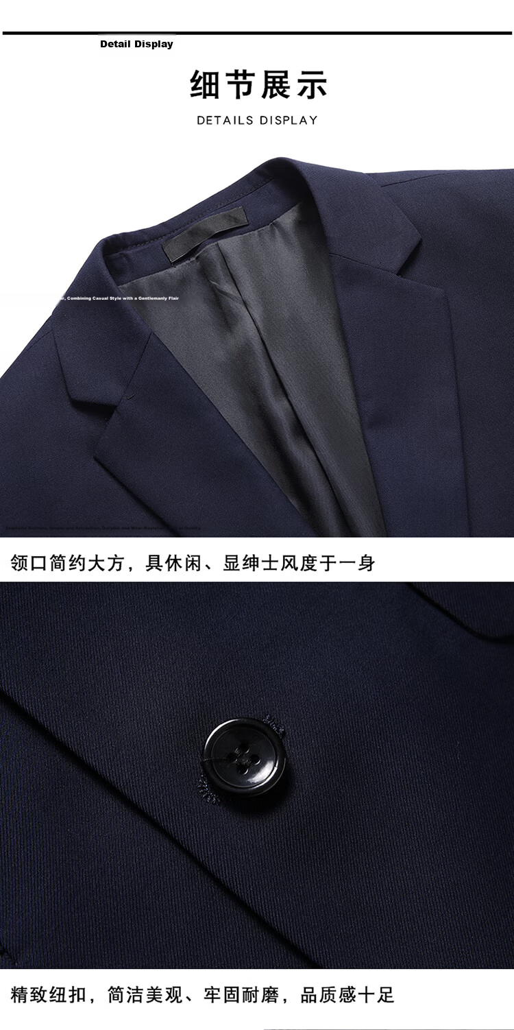 ROMON Men's Suit Set, Small Suit Jacket, Professional Formal Wear, Slim Fit Casual Groomsman Suit, Navy Blue 6XL 21