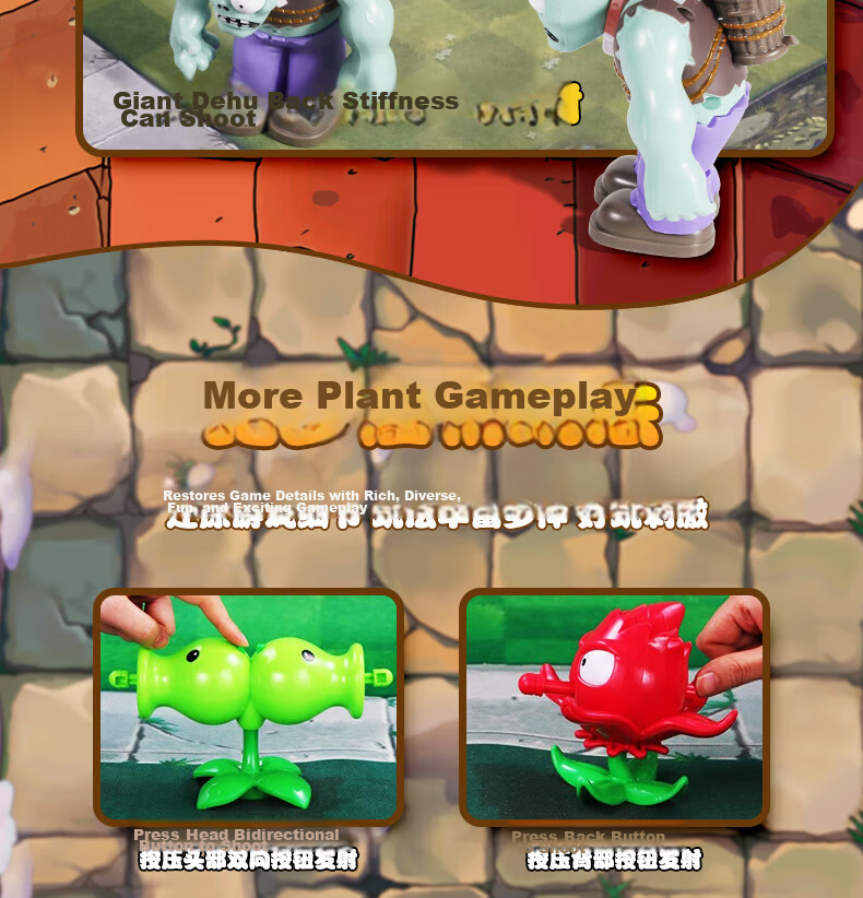 PLANTS VS ZOMBIES Peashooter Full Set Launching Doll Toy for Boys Ages 6-10 Birthday Gift 10