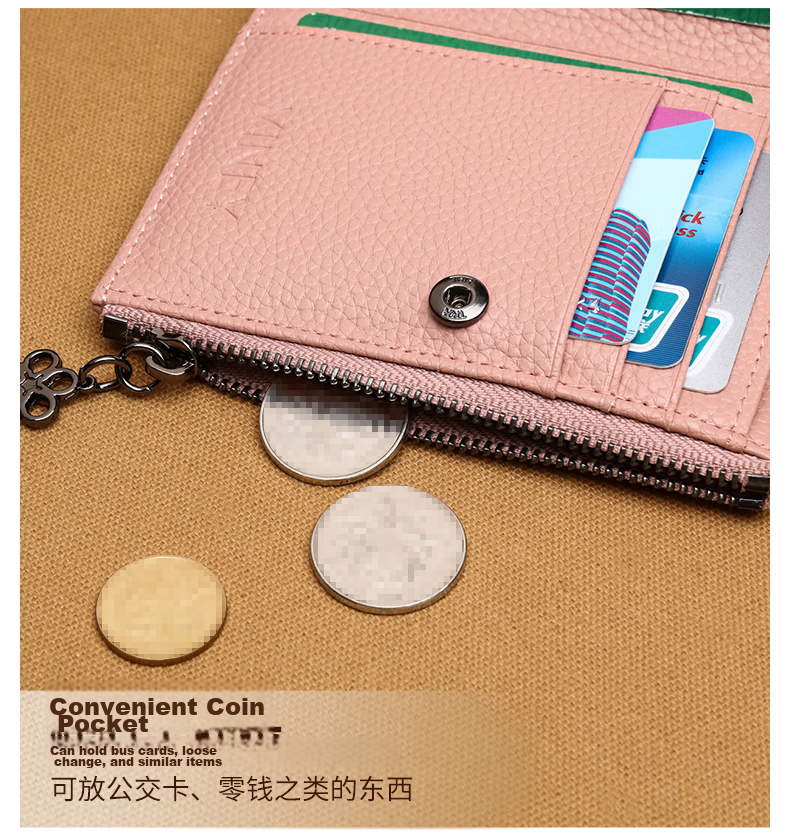 Viney Top-Grain Leather Women's Wallet, Short Foldable Zipper Coin Purse, Multi-Card Slots, Multifunctional Wallet, Card Holder, ID Holder 29