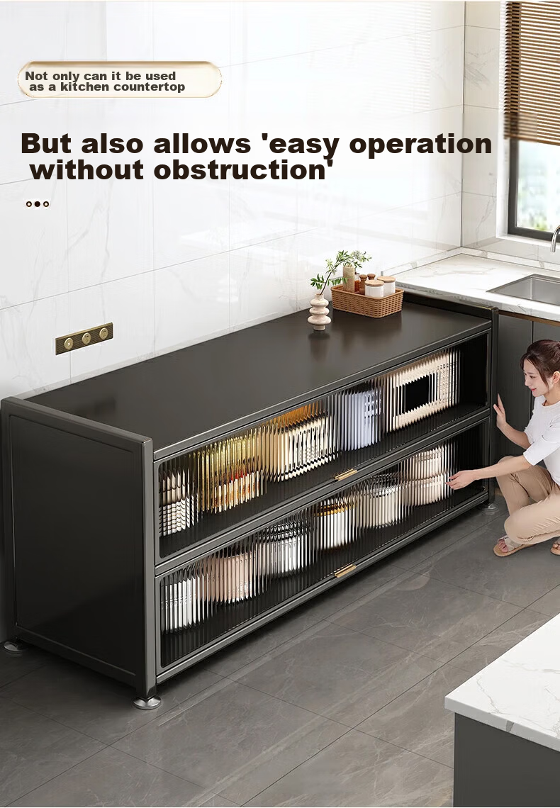 Jiabangshou Kitchen Storage Rack, Floor-Standing Microwave Oven Storage Cabinet, Multi-Layer Dustproof Storage Cabinet, Multifunctional Storage Cabinet, Cupboard, Length 80 Cm 3