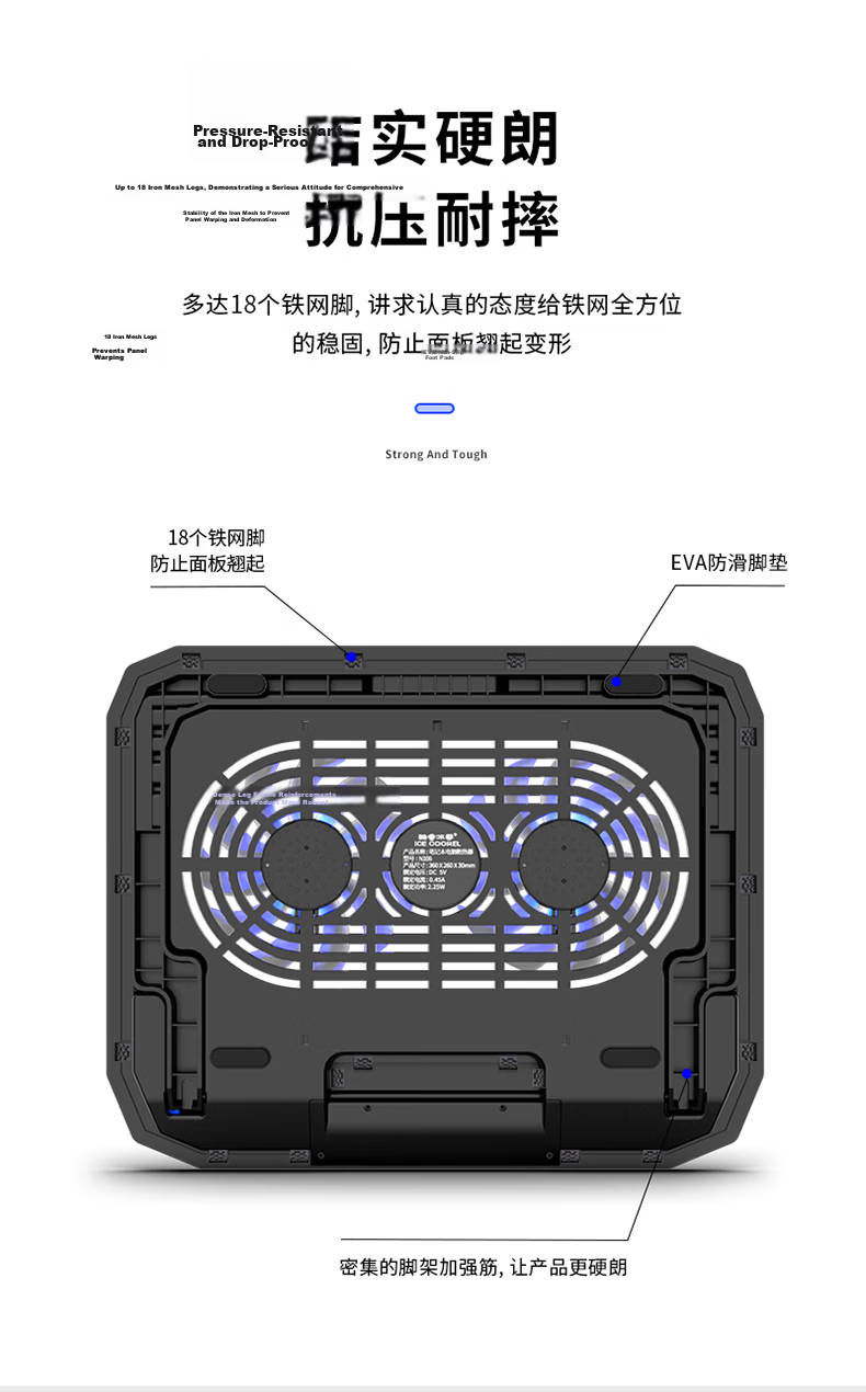 ICE COOREL Laptop Cooling Pad Notebook Stand Dual USB Large Fan Cooling Desk Riser Compatible with 15.6-inch Lenovo Huawei Dell Apple Universal 12