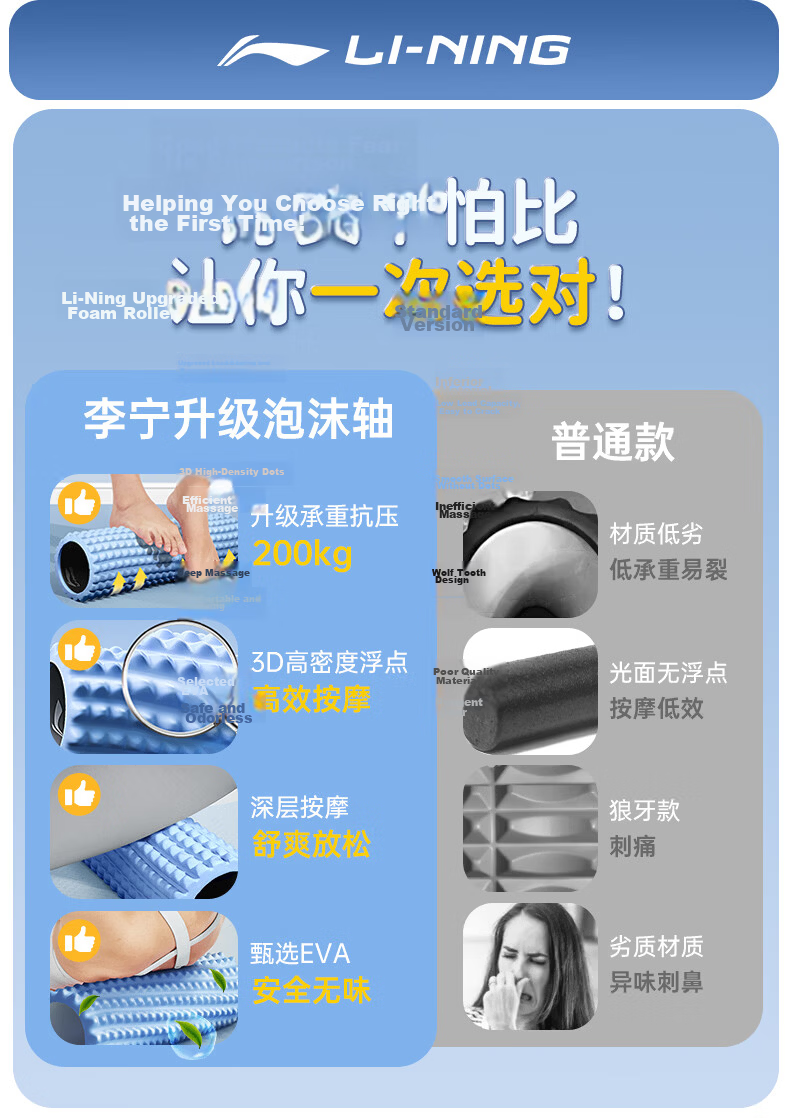 LI-NING Foam Roller Muscle Relaxation Yoga Stick Spiky Massage Roller Calf Massager Fitness Equipment 4