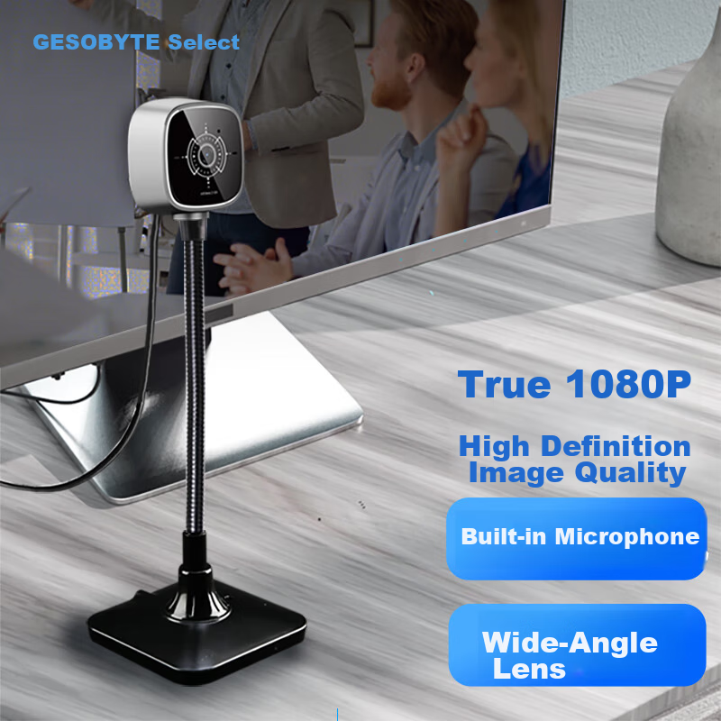 GESOBYTE C309 1080P HD Live Streaming Webcam with Stand, USB Plug and Play, Built-in Microphone for Video Calls, Online Meetings, Remote Teaching, Compatible with Laptop and Desktop Computers