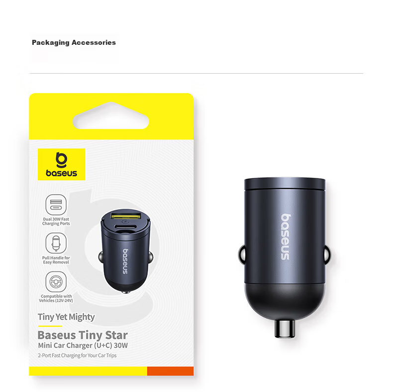 BASEUS Car Charger Cigarette Lighter Hidden Super Fast Charging Head Dual Port Compatible with Apple 16/17 Huawei Xiaomi C+U 26
