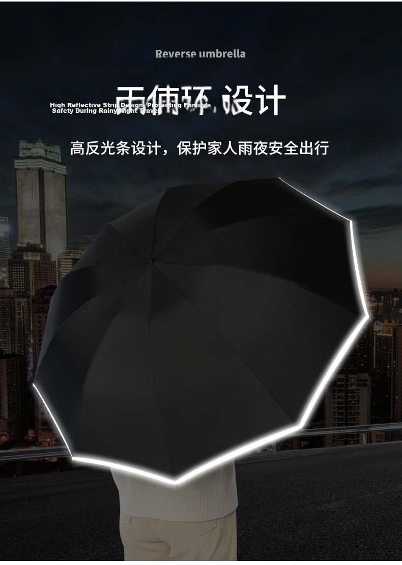 MAYDU Large Umbrella, Reinforced And Thickened, Durable Windproof Business Umbrella, Tri-Fold Rain Umbrella, Extra Large 280T M3399 Black 5