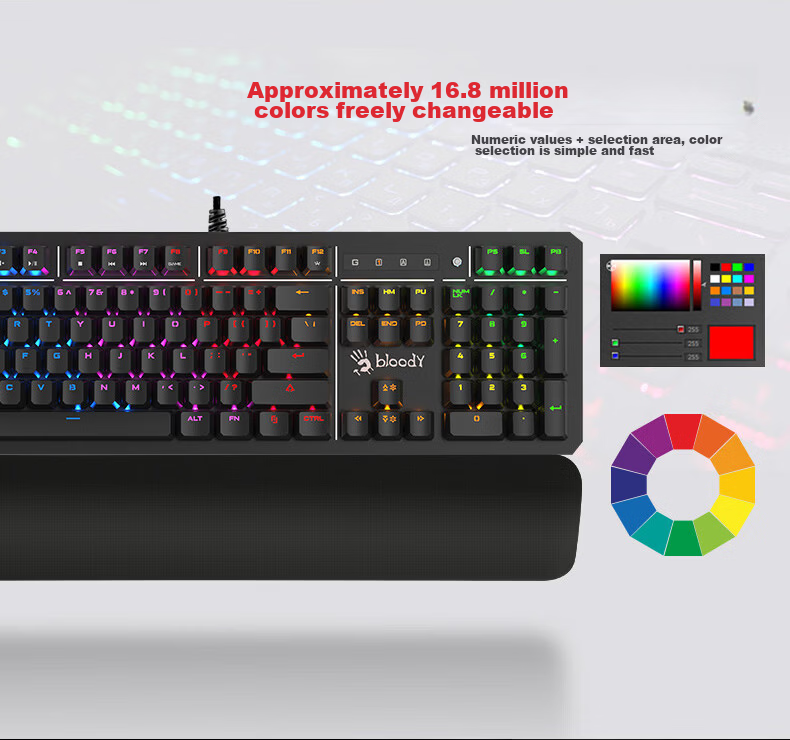 A4TECH B975 104-Key Mechanical Wired Gaming Keyboard Bloodhand Ghost Optical Switch Gunshot Edition Black 4