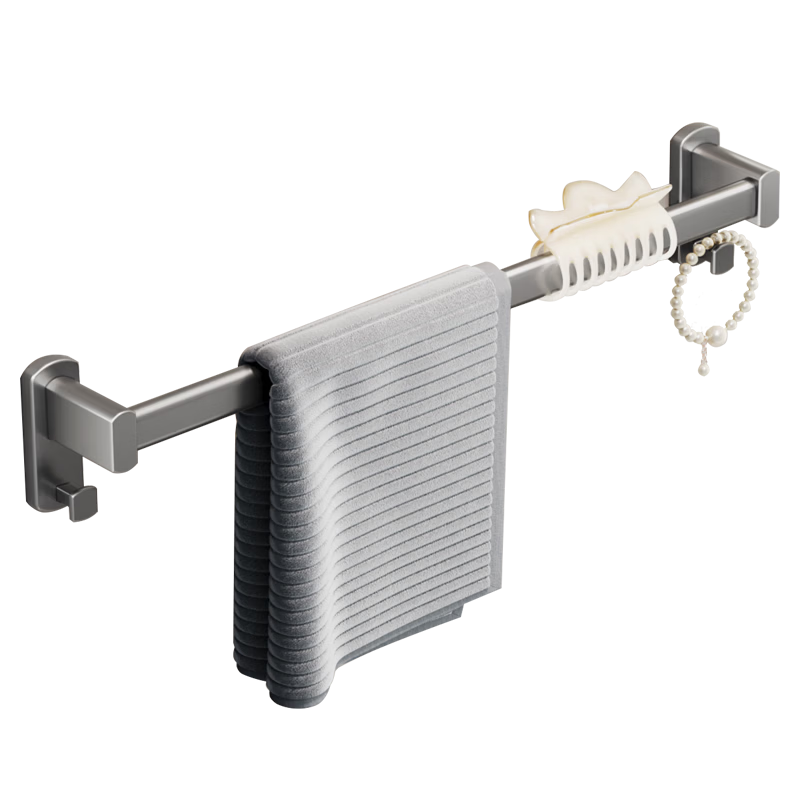 Cobbe Bathroom Towel Rack No-Drill Space Aluminum Towel Bar Simple Rod Gun Gray