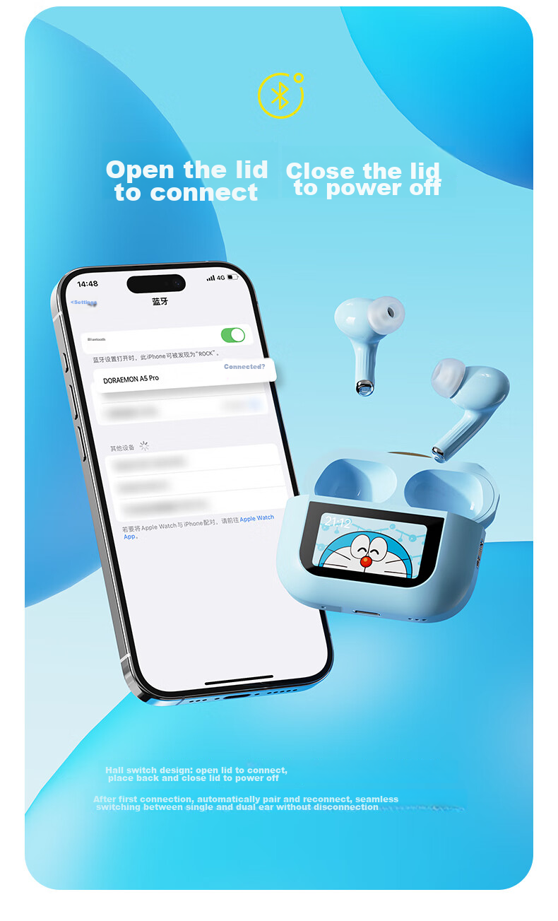 ROCK Doraemon Touchscreen Bluetooth In-Ear Earphones Soft Earplugs Noise Cancelling Call Long Battery Life Lossless Sound Sports Gaming Valentine's Day Gift for Men and Women 13
