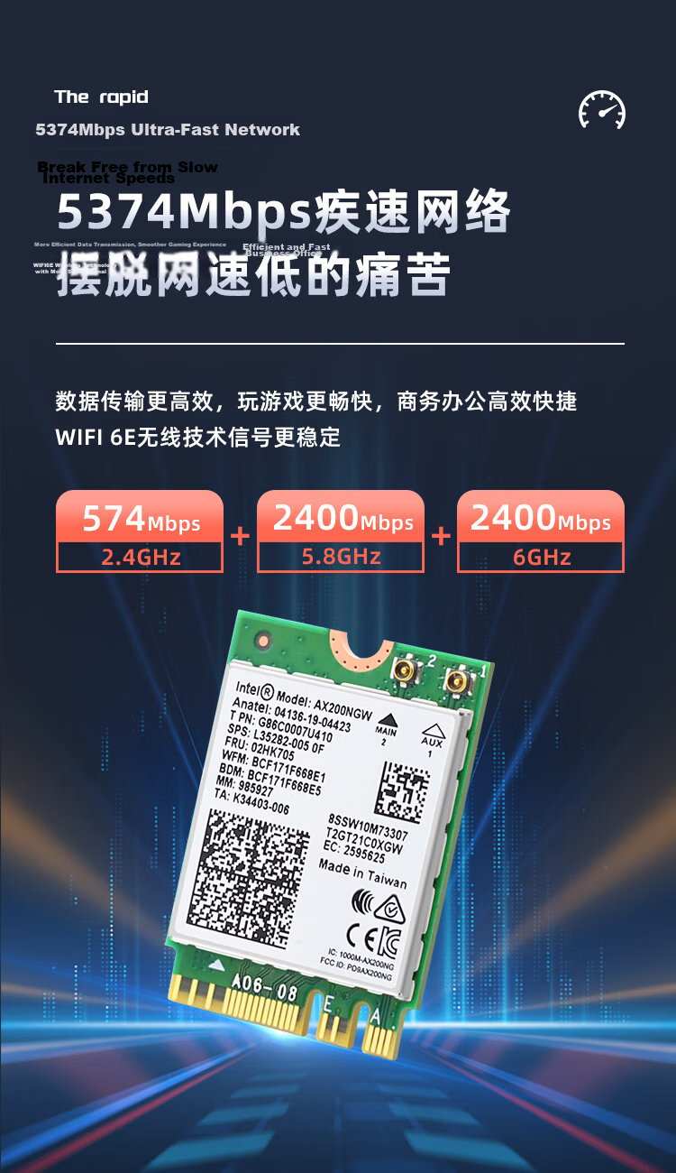 EB-LINK Intel AX210 Desktop Wireless Network Card 5374M External Antenna M.2 Interface WiFi6 Tri-Band Bluetooth 5.3 Internal Module for PC Motherboard 6