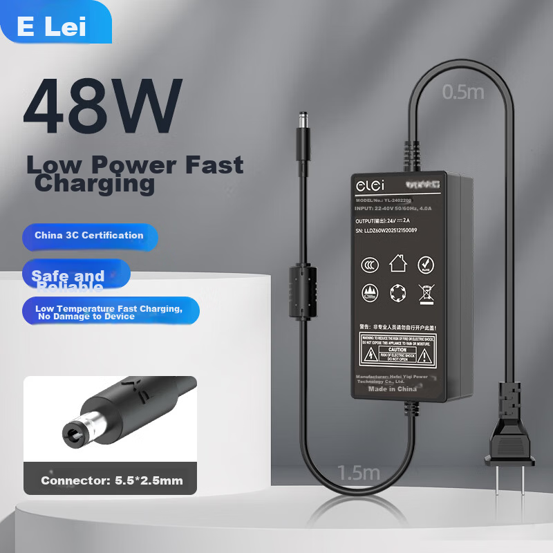 Elei 24V 2A Power Adapter for Thermal Printer, Midea Qinyuan Water Purifier, Water Dispenser, Power Cord for Nail UV Lamp, Fat Burning Massager Charger 5.5*2.5/2.1mm