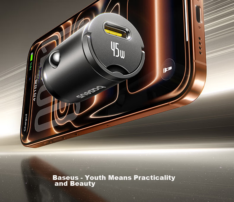 BASEUS 45W Car Charger Super Fast Charging Car Cigarette Lighter Set UFCS Universal Fusion Fast Charge Compatible with Apple 8-17 Series + Huawei Android 4