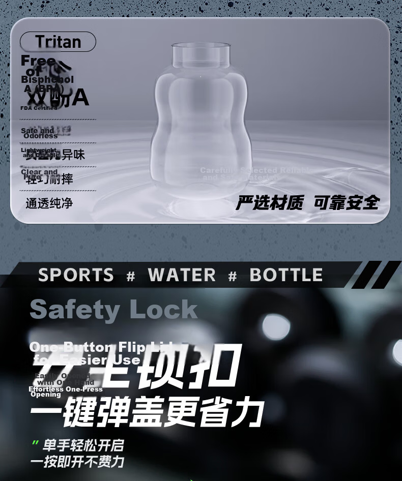FGA Fuguang Plastic Water Bottle Student Large Capacity Tritan Straw Cup Sports Water Bottle 1L for Men and Women 7