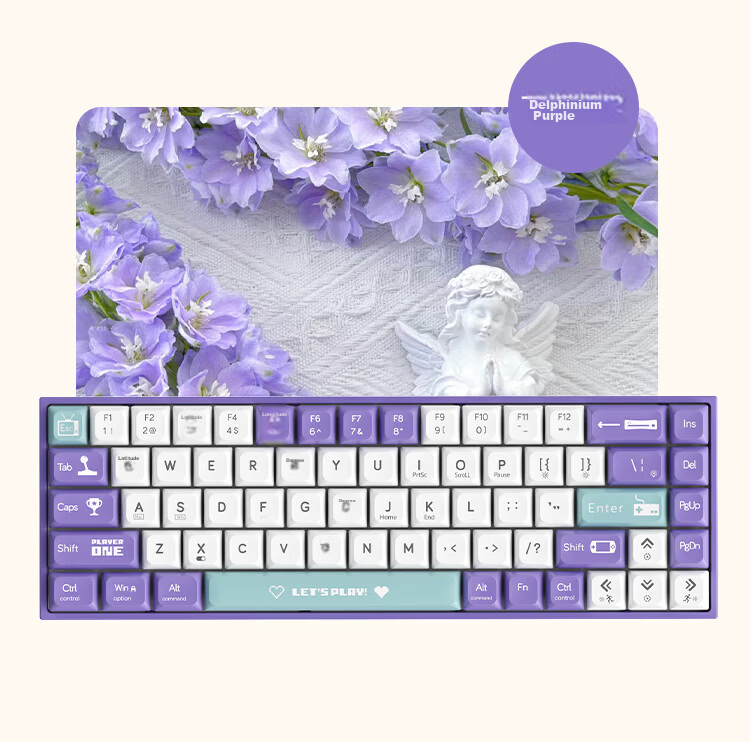 AJAZZ AK680 Wired Mechanical Keyboard, Dual-Color Keycaps, 68 Keys, Full Hot-Swappable, Customizable Mechanical Keyboard, Mixed Colorful Lighting Effects, Portable And Compact, Red And White, Blue Switches 3