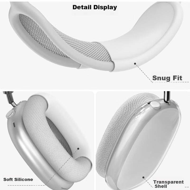 Qiye Silicone Protective Case Cover for Apple AirPods Max 2 Headphones, Soft Over-Ear Shell, AirPods Max 2nd Gen Starlight Color 3-Piece Set 3