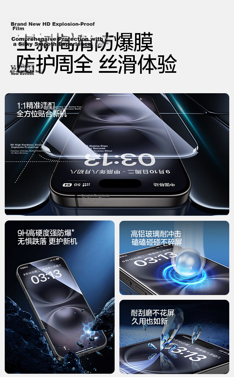 Shanmo Tempered Glass Screen Protector for iPhone 16/15, Clear, Anti-Fingerprint, Explosion-Proof, Drop-Resistant, Non-Full Coverage 2