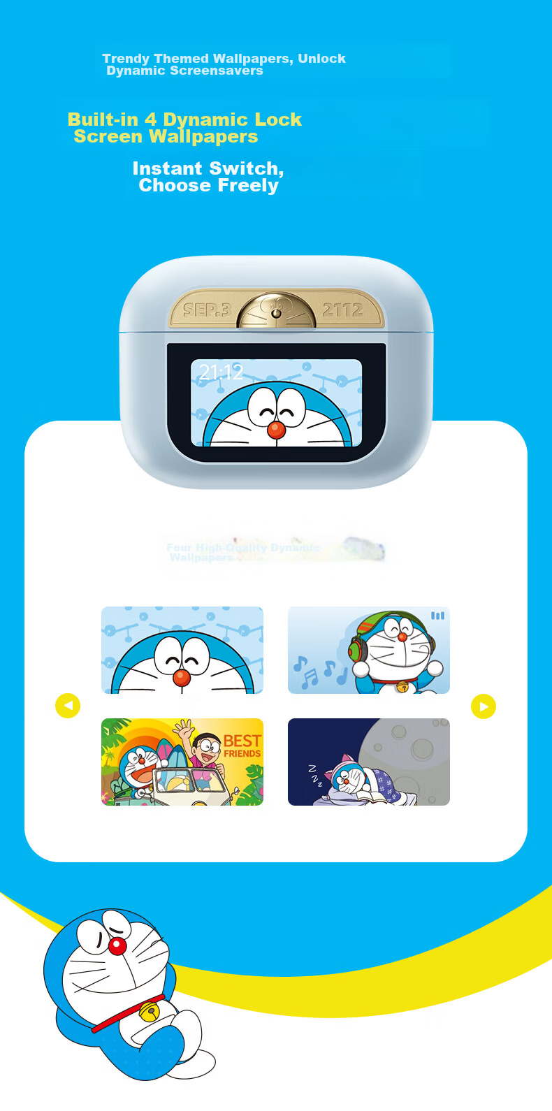 ROCK Doraemon Touchscreen Bluetooth In-Ear Earphones Soft Earplugs Noise Cancelling Call Long Battery Life Lossless Sound Sports Gaming Valentine's Day Gift for Men and Women 4