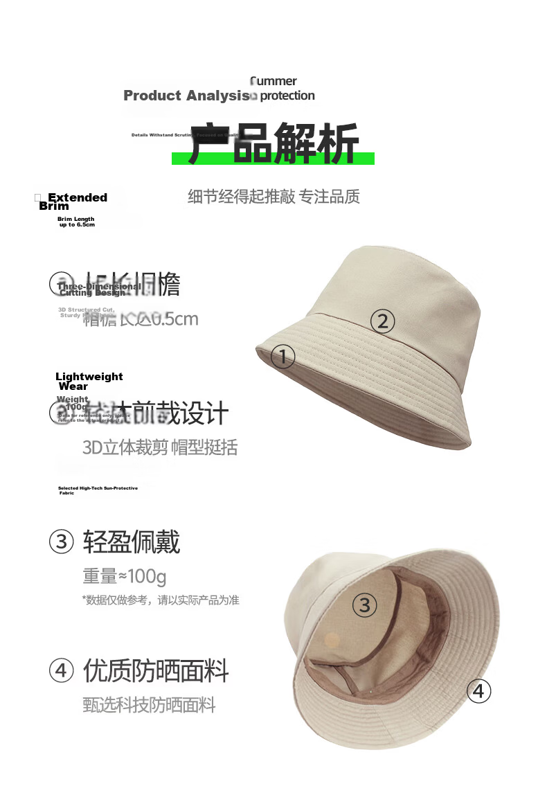 GLO-STORY Unisex Sunshade Hat Large Brim UV Protection Fisherman Hat Sunscreen Cap for Men and Women 3