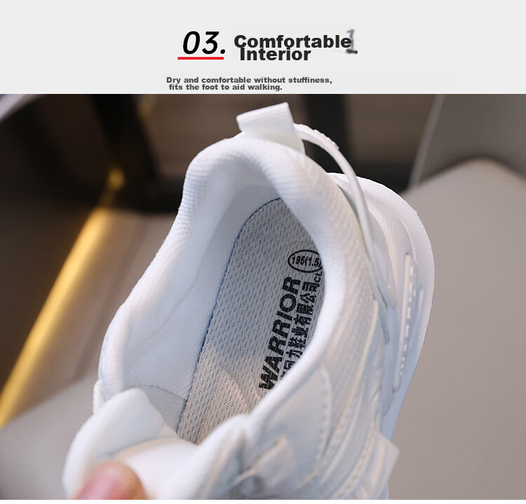 Warrior Summer Children's Running Shoes with Rotary Buckle, Breathable Mesh White Sneakers WZ(CL)-0672 White Size 34 11