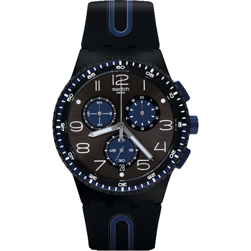 Swatch Swiss Watch Three-Eye Chronograph Student Quartz Wristwatch Back-to-School Gift for Boyfriend Black Blue Light Boat
