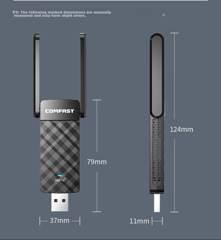 COMFAST CF-952AX Gigabit 1800Mbps Dual-Band 5G External Driver-Free WiFi6 Wireless Network Card USB 3.0 Receiver Transmitter for Desktop PC Laptop Signal Penetration 14