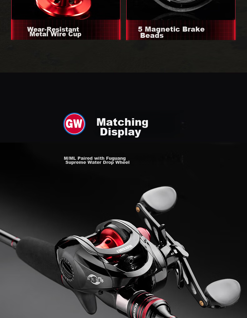 GW Gangfeng Lure Rod Gun Handle 2.1m M Action Left-Handed Baitcasting Reel Fuji O-Ring Bass Perch Qiaozui Lure Fishing Set 17