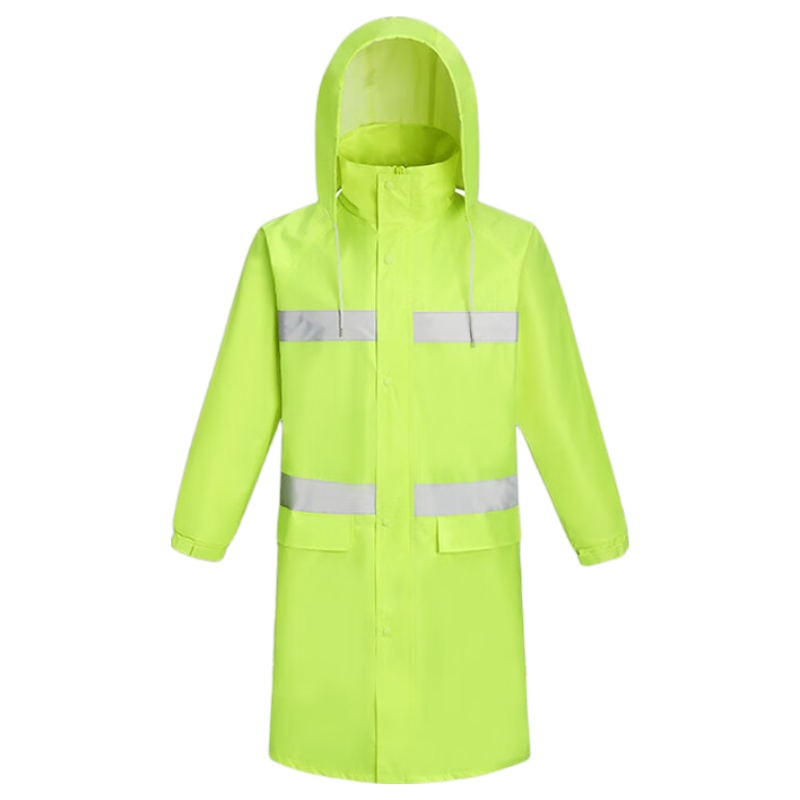 Caiyile Long Raincoat Adult Heavy Rain Flood Outdoor Construction Safety Reflective Work Rain Poncho Long Raincoat Fluorescent Green 2XL
