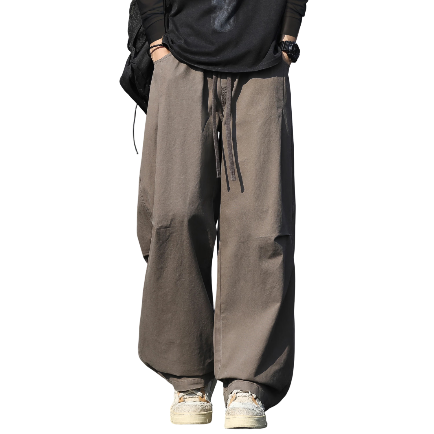 TUCANO Men's Summer Loose Wide-Leg Casual Pants, Premium Trendy Outdoor Work Trousers, Coffee Color, Size M