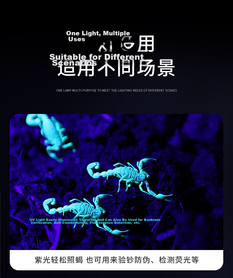 SHENYU Scorpion Lamp Dual Light Source UV Money Detector Flashlight High Brightness Long Range Rechargeable Outdoor Long Battery Life Cicada Catching Light 5