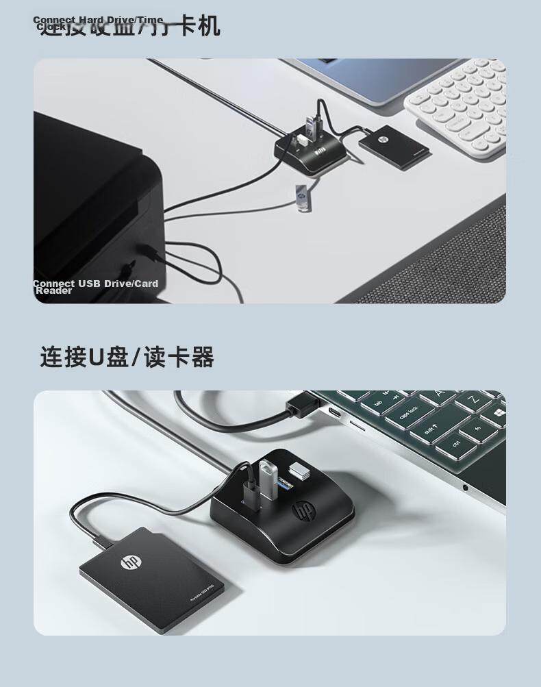 HP USB Extender 1 Meter, Laptop USB Expansion 3.0 Multi-Port Extension Cable Hub, Computer Adapter Splitter Connector, Independent Power Supply 11