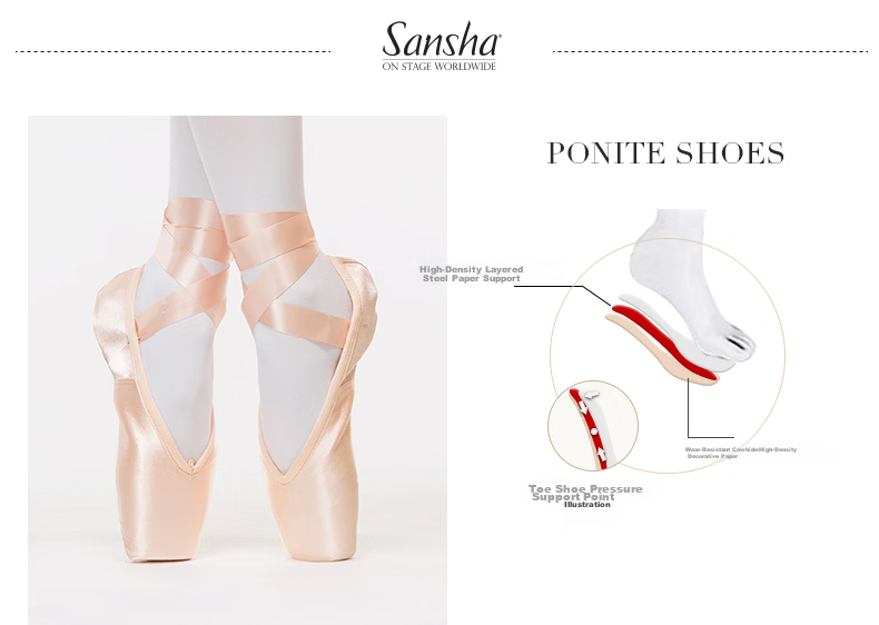 Sansha Ballet Pointe Shoes, Satin Upper, Leather Sole, Dance Shoes, Hard Shoes, Practice Shoes, FRD1.0REG, Satin, Size 39 4