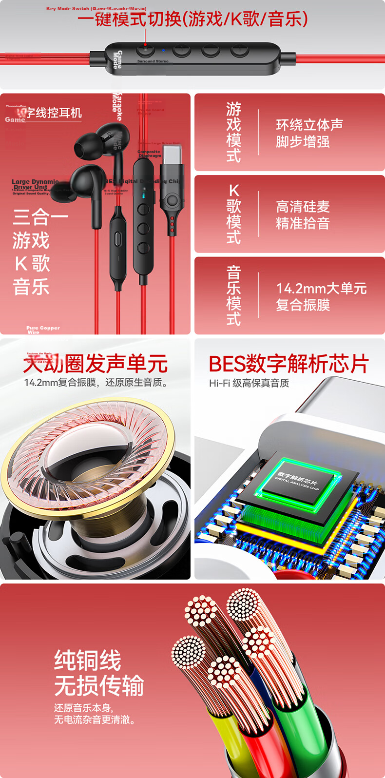DOOSEYUON 2025 New Wired In-Ear Gaming Headset Noise-Cancelling Earphones for PUBG Mobile Type-C Compatible with Apple 15/16 Huawei and Paiwei S6 Factory Model 2