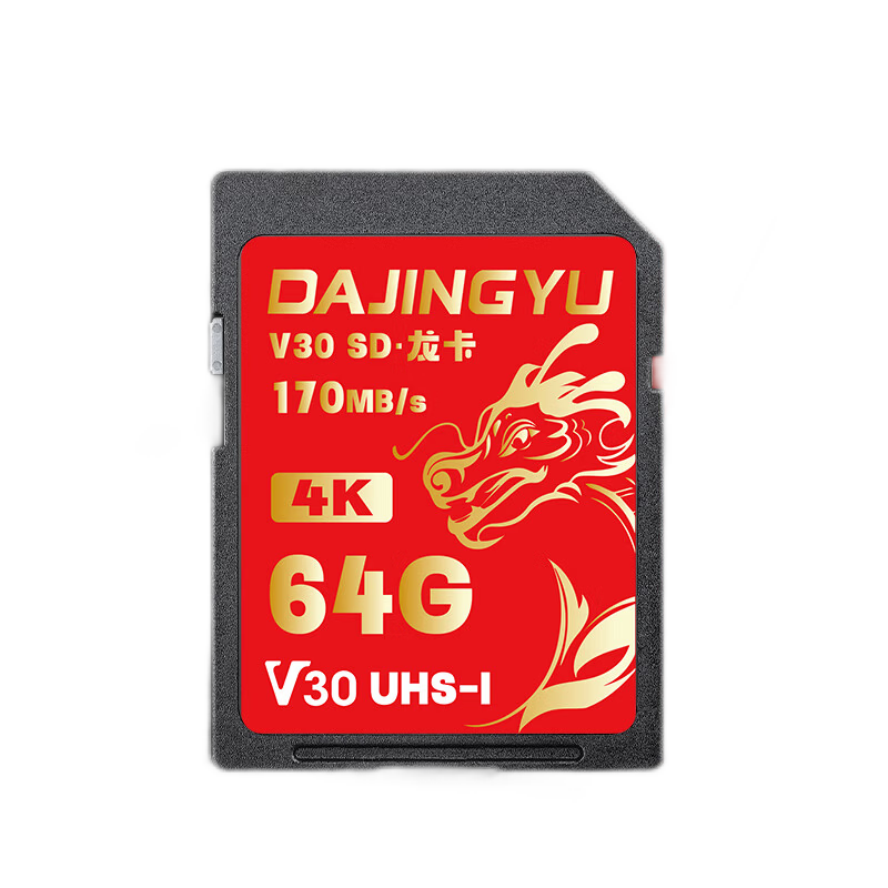 DAJINGYU Big Whale SD Card V30 64GB Camera Memory Card High Speed DSLR Storage Card Compatible with Sony A1/ZV-E1/A7M4 Nikon Canon Fujifilm Panasonic