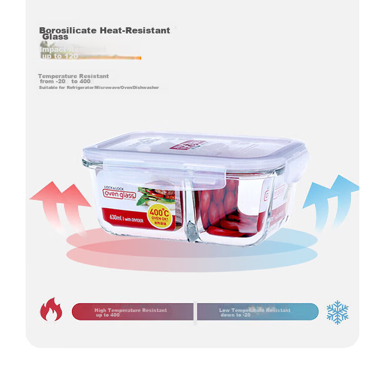 Lock&Lock 1.02L Large Capacity Heat-Resistant Glass Lunch Box with Two Compartments, Microwaveable, Airtight Storage Container 5
