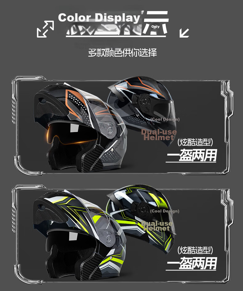 AD Motorcycle Flip-up Helmet 3C Certified Unisex Four-Season Flip-up Helmet Class A Winter Anti-Fog Full Face Motorcycle Helmet Summer Electric Scooter Safety Helmet K9 Black Red Dust 20