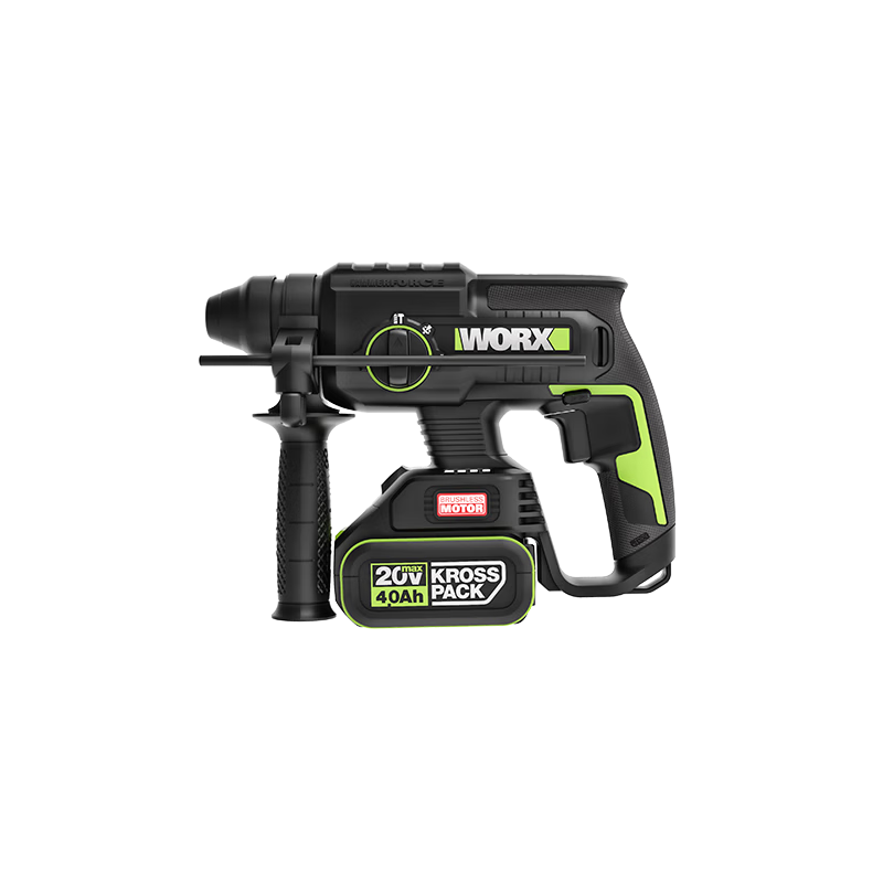 Worx 20V Brushless Cordless Rotary Hammer Drill WE381 (4.0Ah Dual Battery) Lithium-Ion Hammer Drill for Concrete