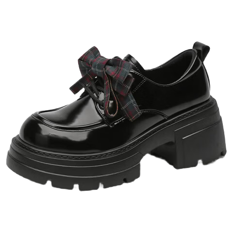 DAPHNE Black Women's Leather Shoes 2026 New Spring Thick Sole Versatile British Retro Brogue Oxford Shoes