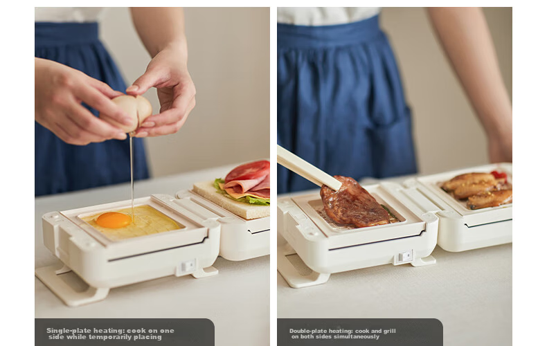 Olayks Sandwich Maker, Breakfast Machine, Waffle Maker, Small Bread Maker, Electric Griddle, Double-Sided Toast Press, Thickened Sealed Edge, Detachable Tray, Free Waffle Plate Included 27