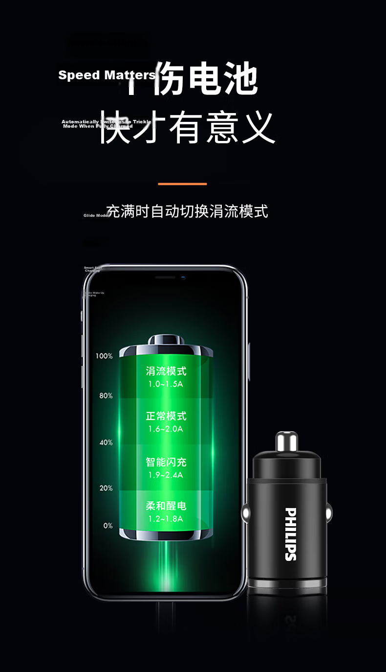 Philips Car Charger And Cigarette Lighter Dual-Port Super Fast Charging Car Charger Type-C with Built-In Cable 72W Compatible with Huawei And Apple 15 Converter Plug 4319 10