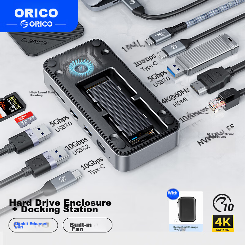 ORICO Hard Drive Dock M.2 SSD Enclosure USB 3.2 Desktop Dock Type-C to HDMI Adapter for Mac Mini Laptop DPM2P9